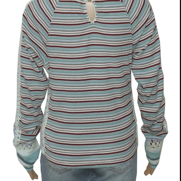Free People Sunny Day Cuff Striped Printed Crochet Fitted Top XL - Picture 5 of 7